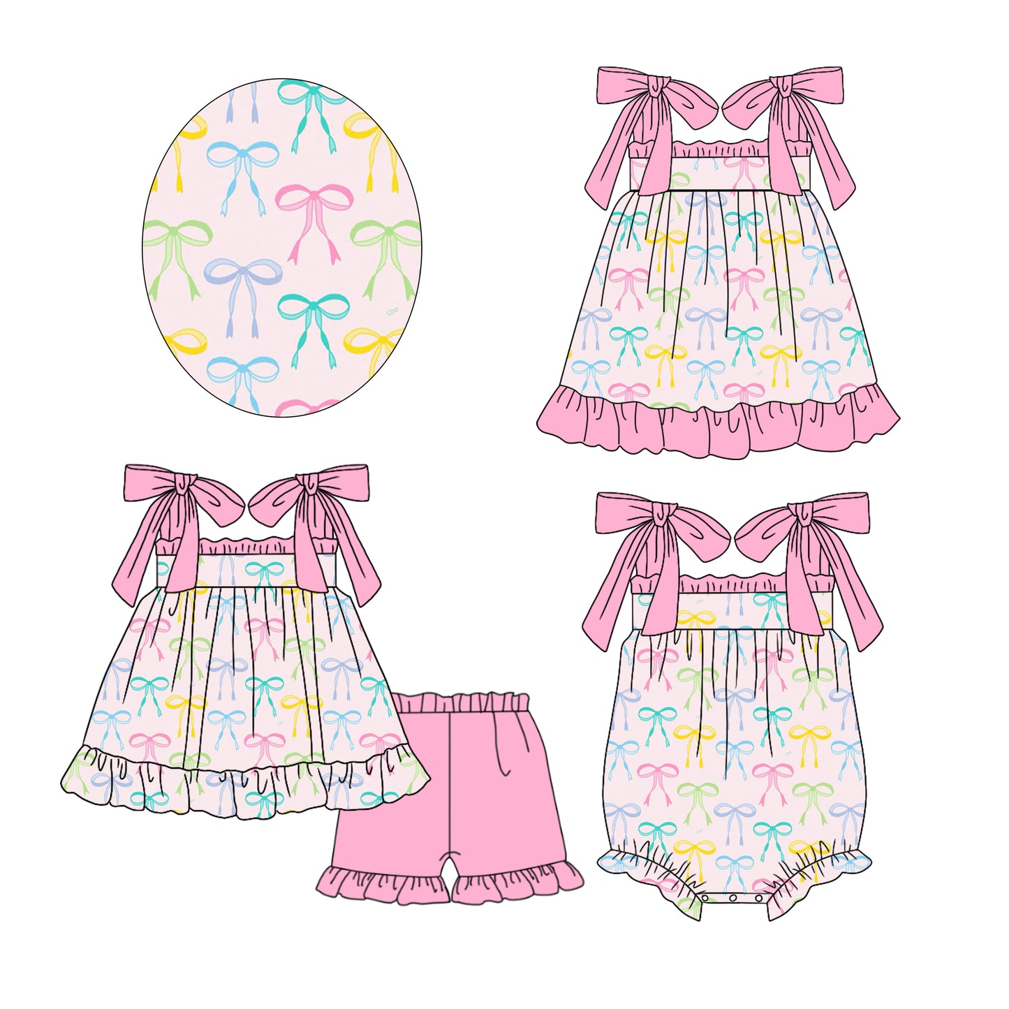 26.1.17 custom each style moq 5 eta 6-8week Sibling Sister bow baby short sleeve shorts sets and romper and dress match design