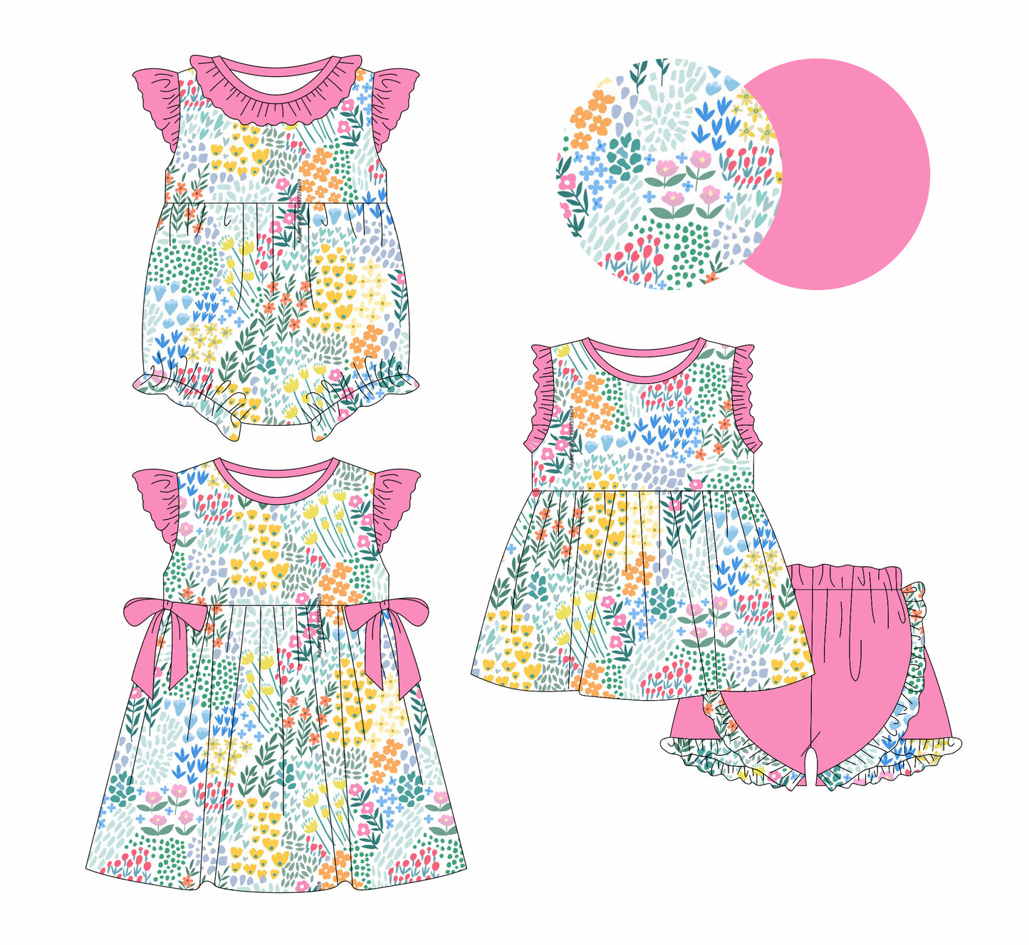 3.5 Custom moq 5 mix size Sibling Baby Girl's Flowers Sleeveless Top And Pink Ruffle Short Set Cute Romper Dress for Summer