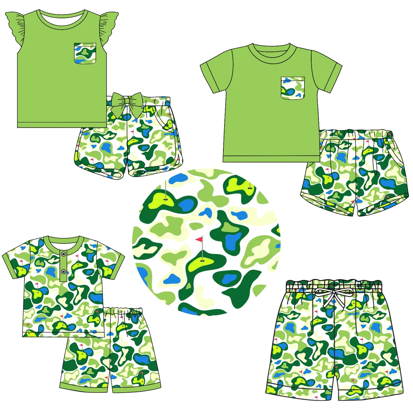 11.9 custom each style moq 5eta 4-6week Sibling Sister camouflage baby girl short sleeve shorts sets 1 and sets 2 and sets 3 and boy swim trunk match design