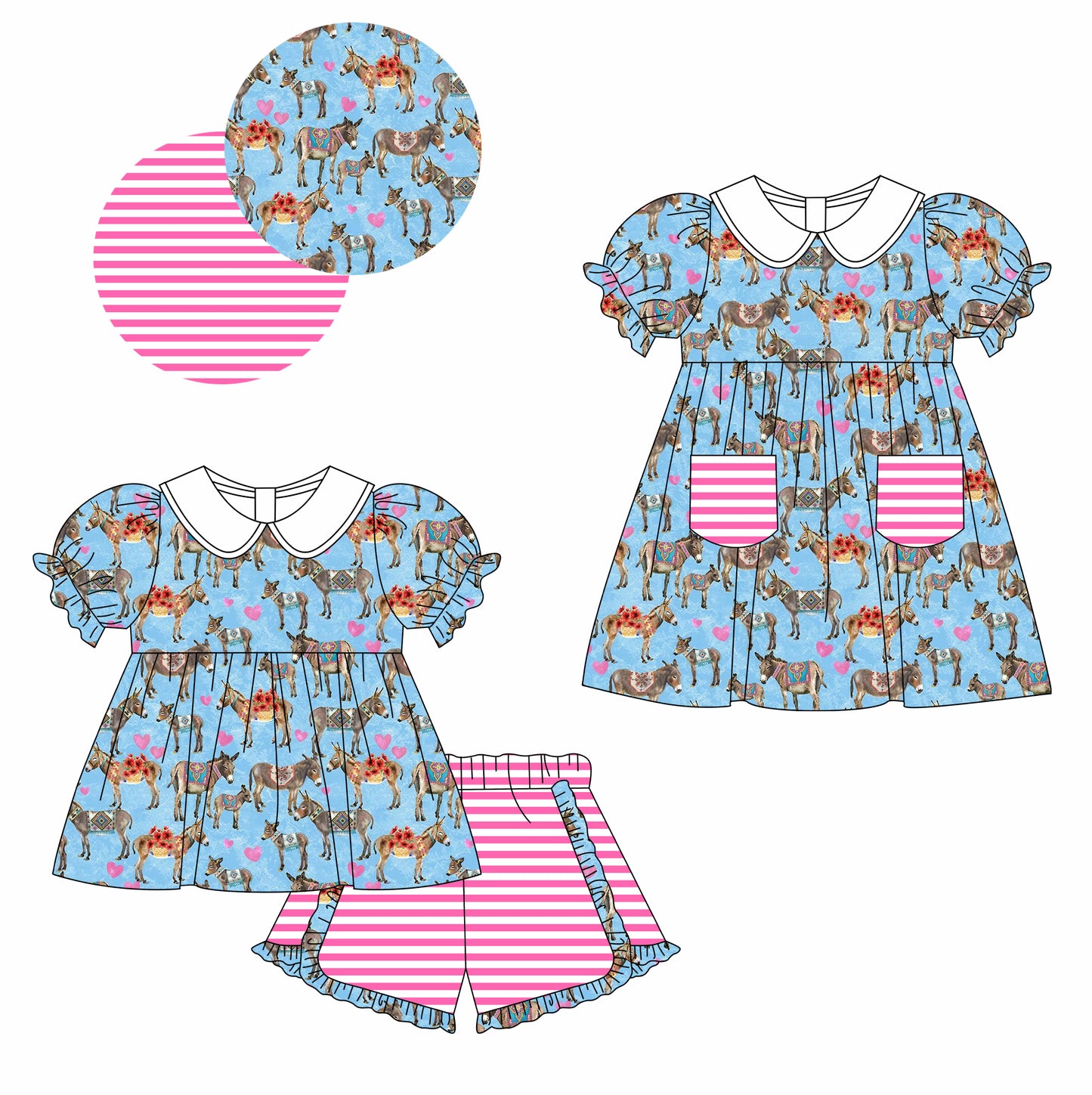 11.16 custom each style moq 5eta 4-6week Sibling Sister cow horse baby girl short sleeve shorts sets and dresses match design