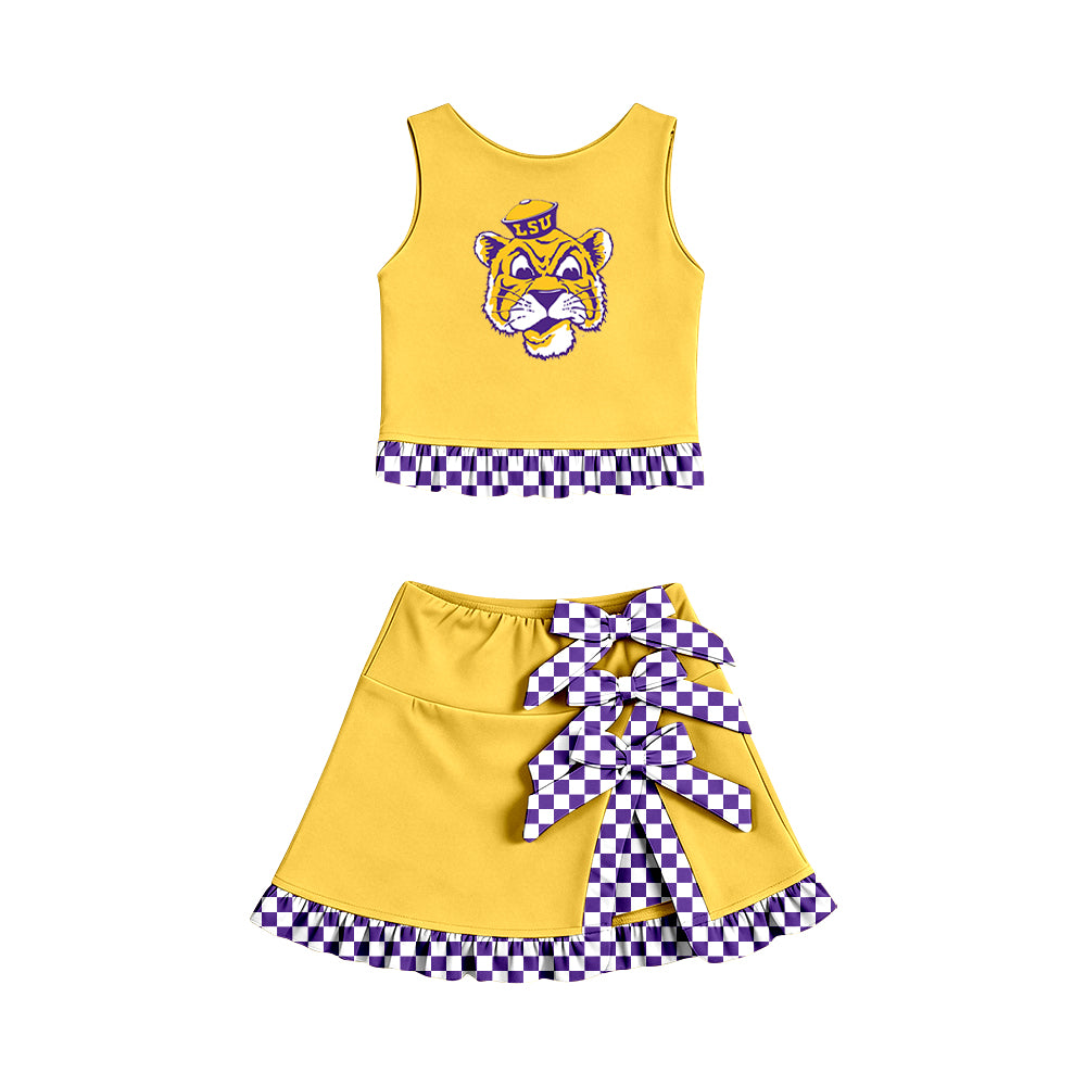 Custom moq 5 mix size summer teams Baby Girls Sleeveless Vest Top Bow Scallop Edge Skort Two Piece Yoga Active Clothes Sets