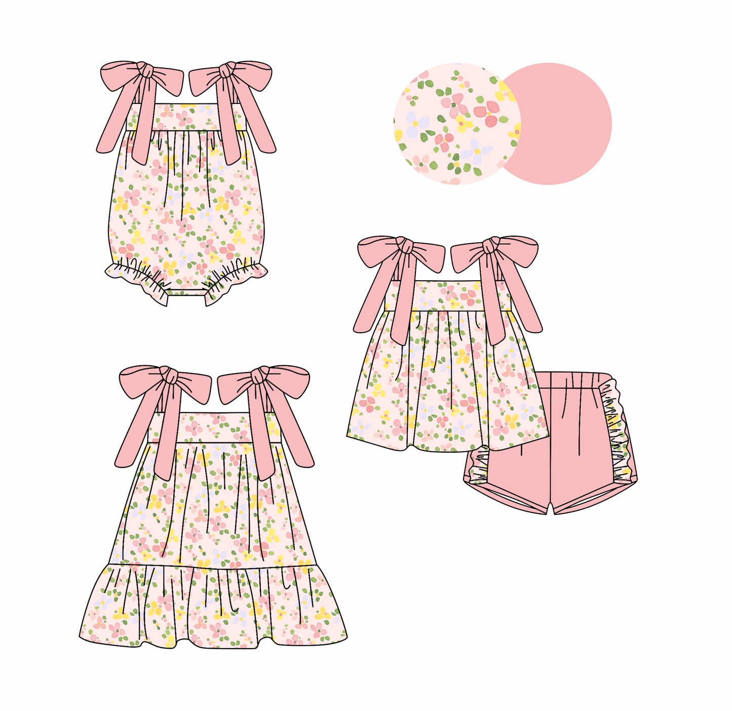 25.10.22 custom each style moq 5 eta 6-8week Sibling Sister floral baby short sleeve shorts sets and romper and dress match design