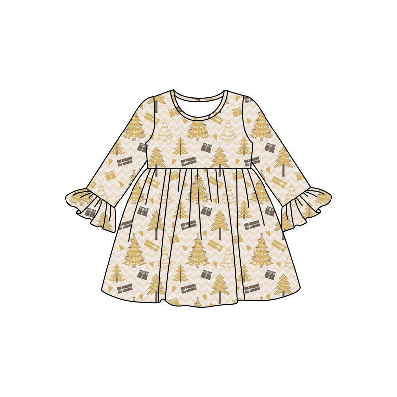 8.6 custom each style moq 5eta 4-6week baby girls clothes Christmas trees long sleeve dress