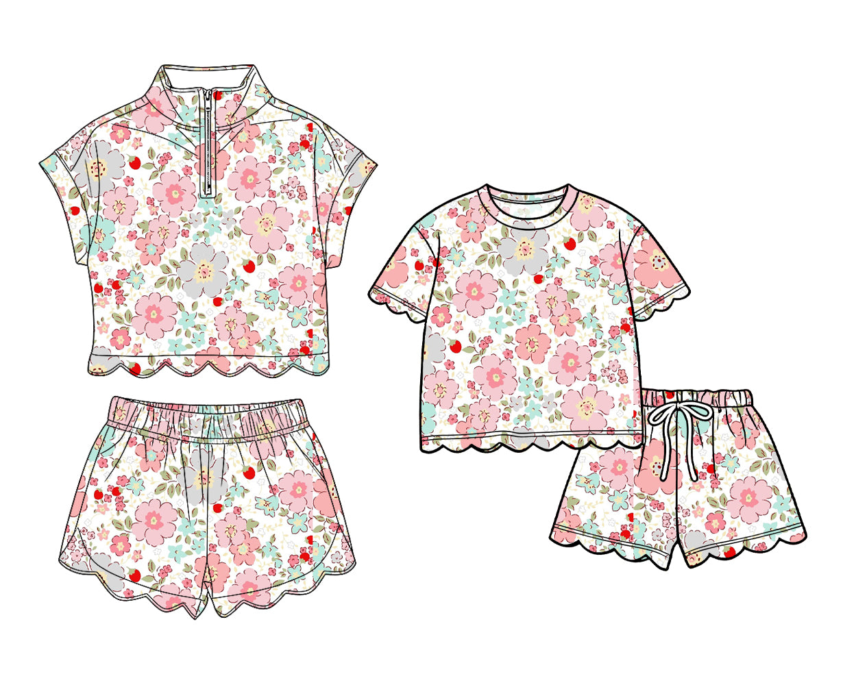 3.16 Custom moq 5 mix size Sibling Baby Girls Flowers Scallop Top And Shorts Outfit Set Cute Baby Girl Clothing Set