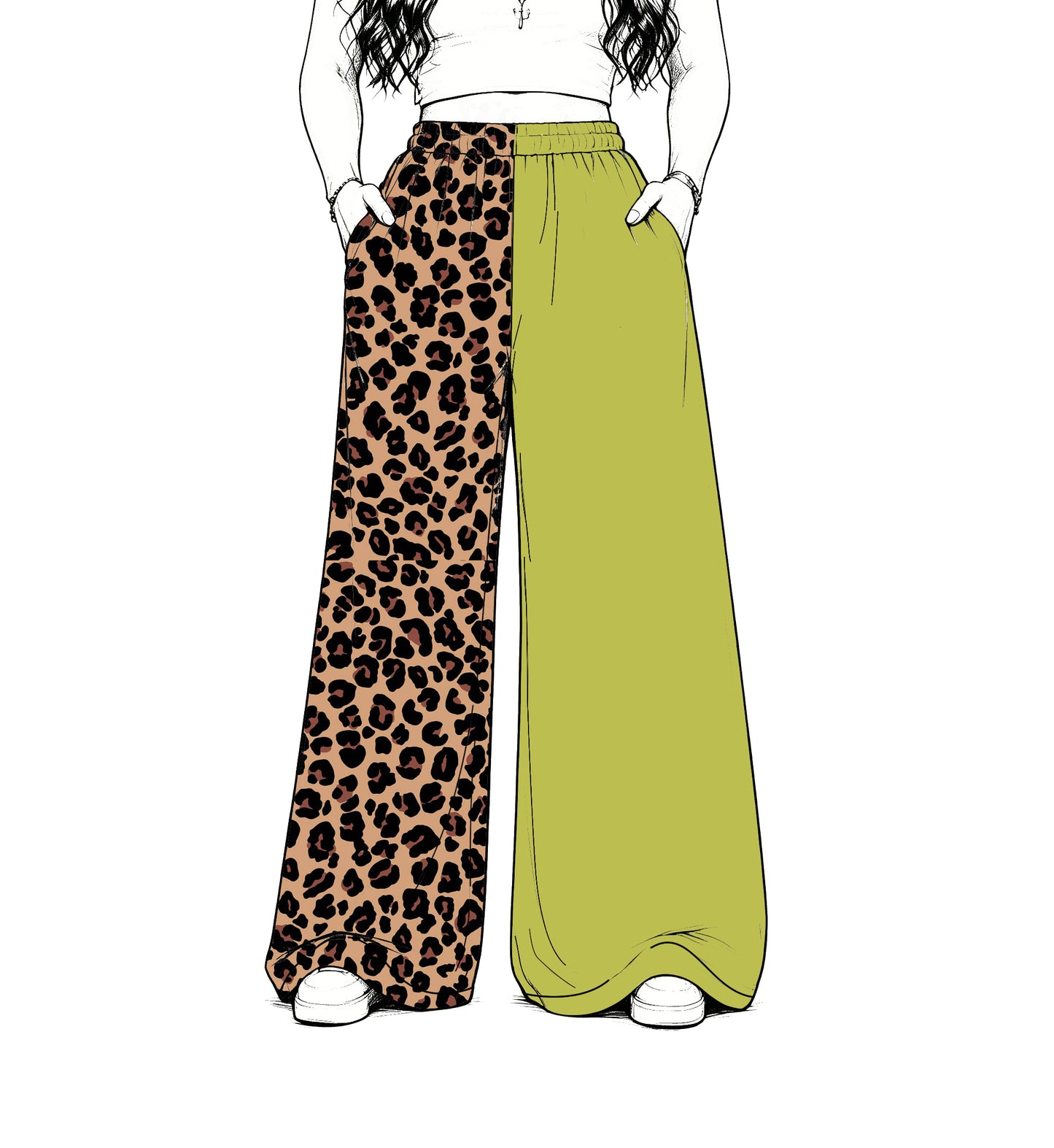 custom moq 5 mix size Baby Kids Pale Olive Leopard Patchwork Print Team Flare Pants Casual Bottom