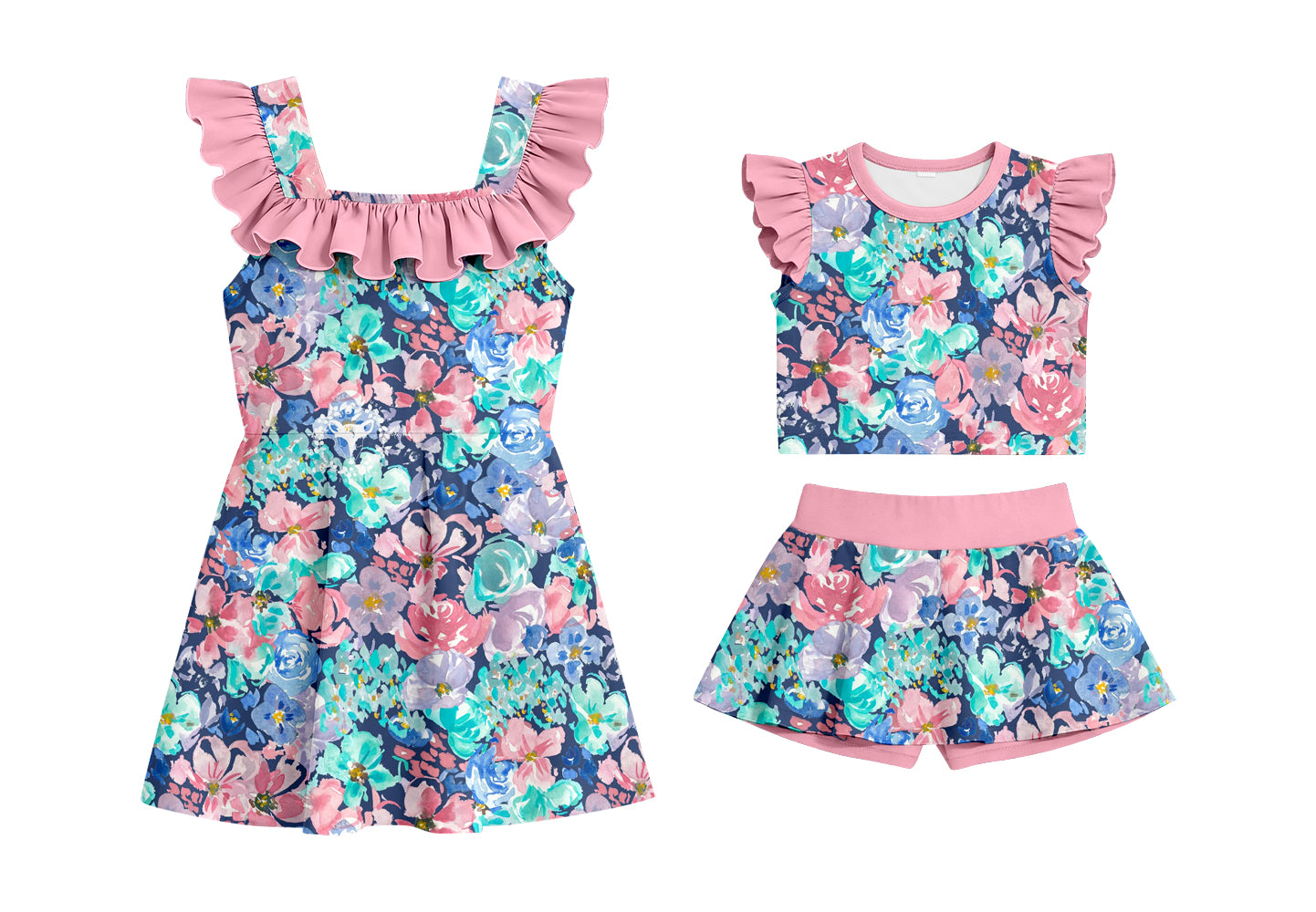 Custom moq 5 mix size Sibling Baby Girl Floral Print Sleeveless Top And Shorts Set Dress Cute Summer Outfit for Infants