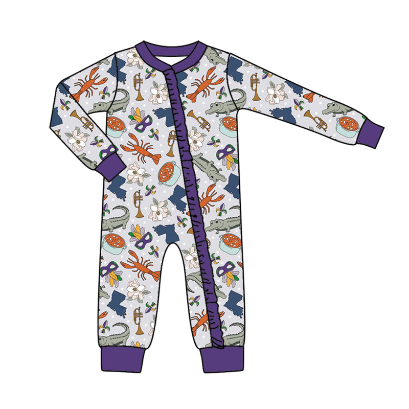 7.22 custom each style moq 5eta 4-6week Sibling Sister mari gras crayfish blue baby girls sets and dress and rompers match family design