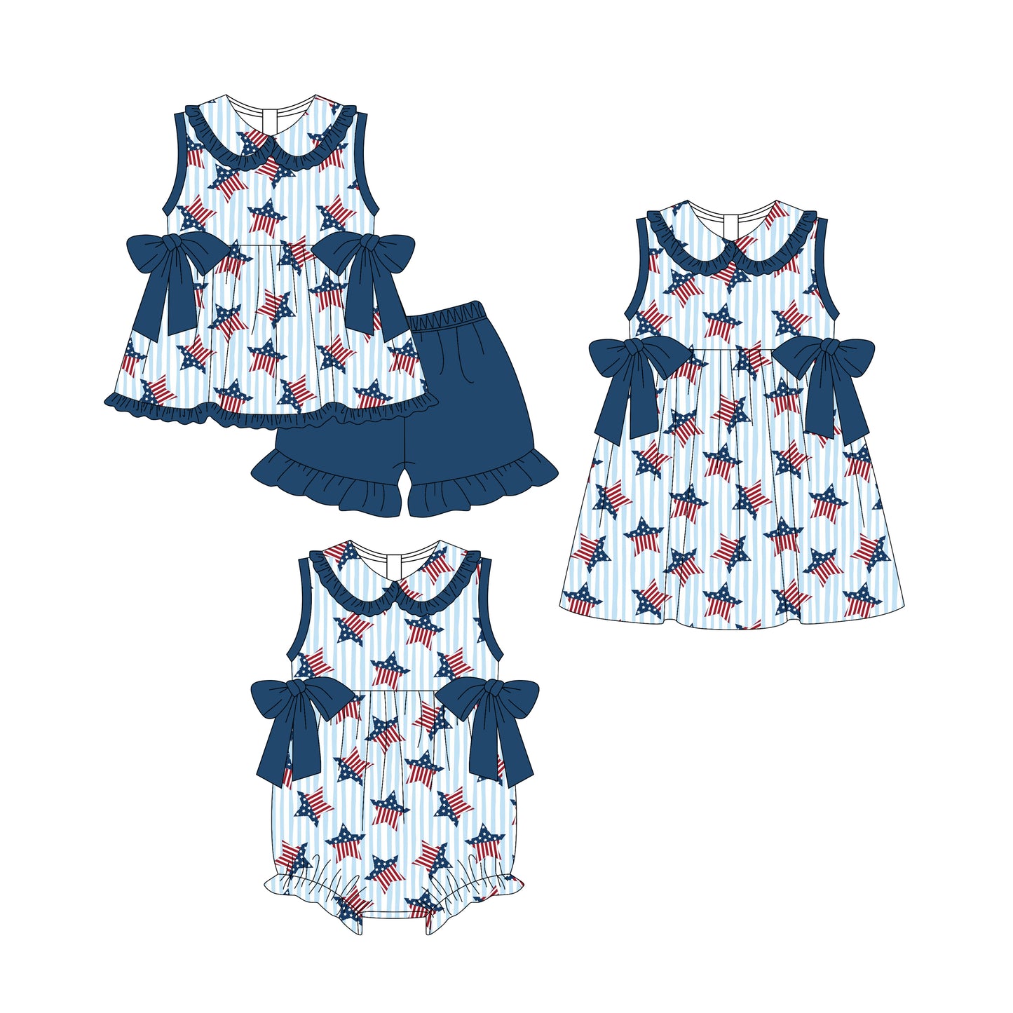 25.11.3 custom each style moq 5 eta 6-8week Sibling Sister baby short sleeve shorts sets and romper and dress match design