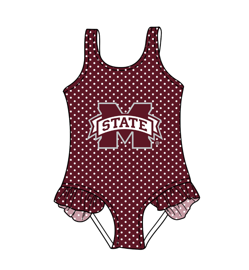 Custom moq 5 mix size milk silk summer teams Dark Red Baby Girl Sleeveless Polka Dot Lace Onesie Swimsuit Cute Summer Beachwear for Little Girls