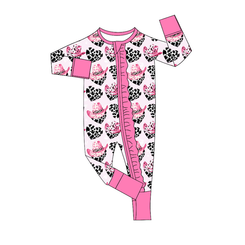 10.1 custom each style moq 5eta 4-6week Sibling Sister cow pattern love hat pink baby boys sets and rompers match family design