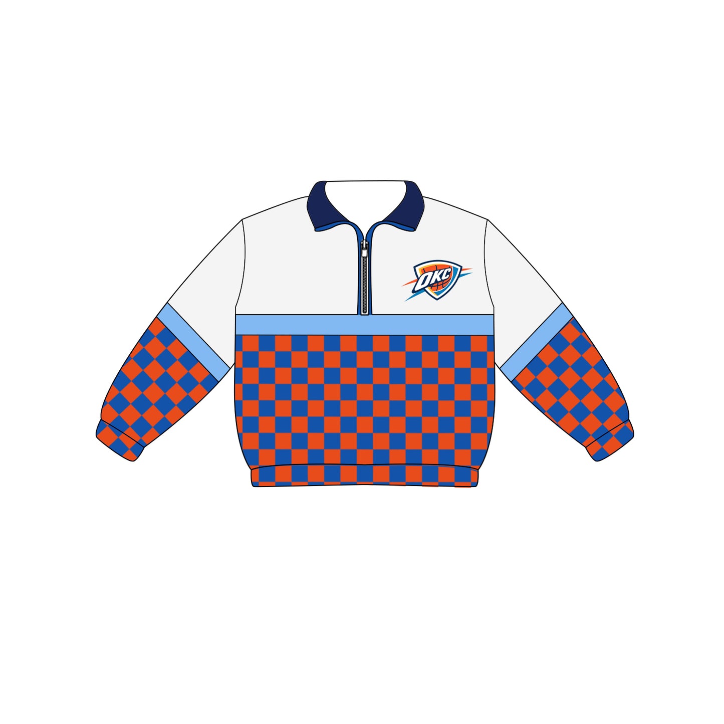 Custom moq 5 mix size milk silk summer teams Adult And Kids Long Sleeve Checked White Tee Shirts Zip Pullovers Tops