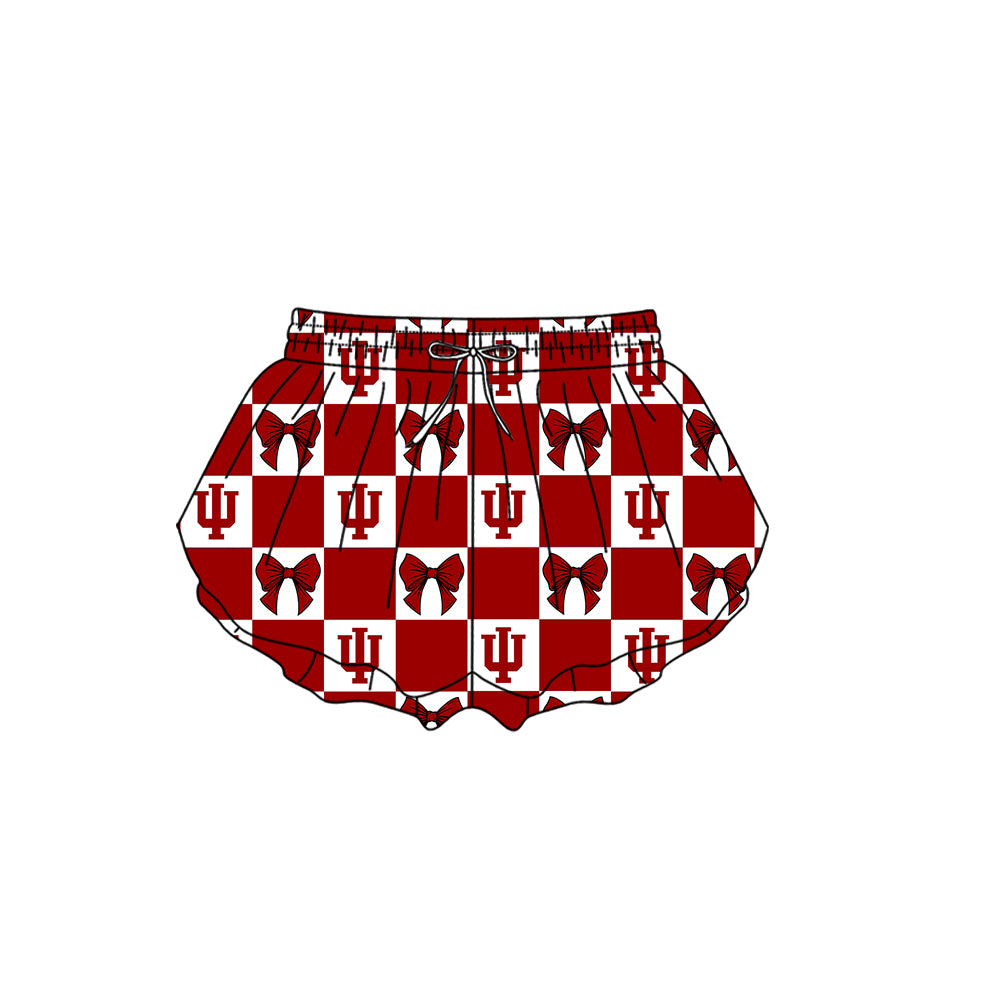 Custom moq 3 or 5 mix size milk silk summer teams baby girl clothes bow red summer shorts-26.1.21