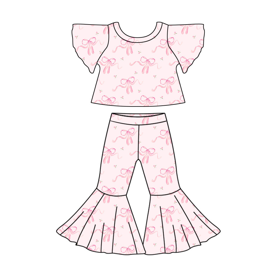 10.28 custom each style moq 5eta 4-6week baby girls clothes pink bow short sleeve pants sets