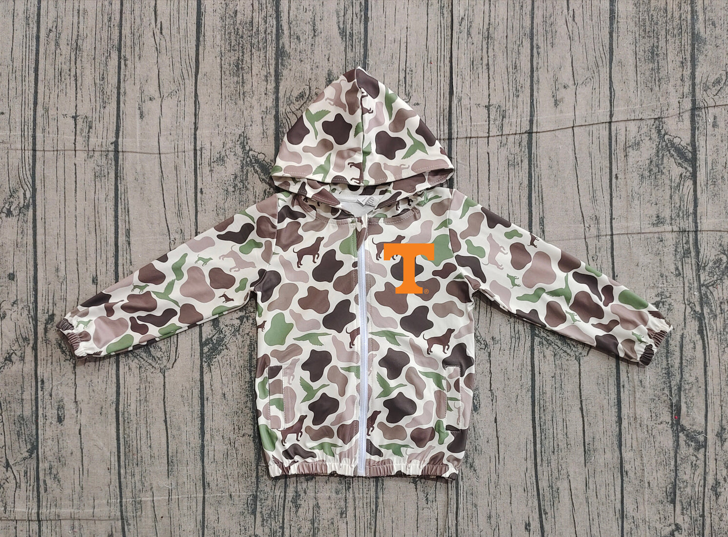 Custom moq 5 mix size milk silk baby boys clothes team summer camouflage zipper hooded long sleeve top-25.11.22