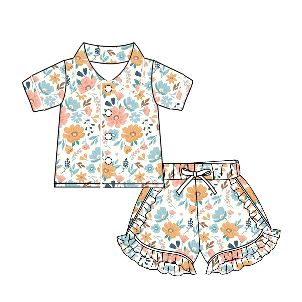 10.24 custom each style moq 5eta 4-6week baby kids clothes floral short sleeve shorts pajamas sets