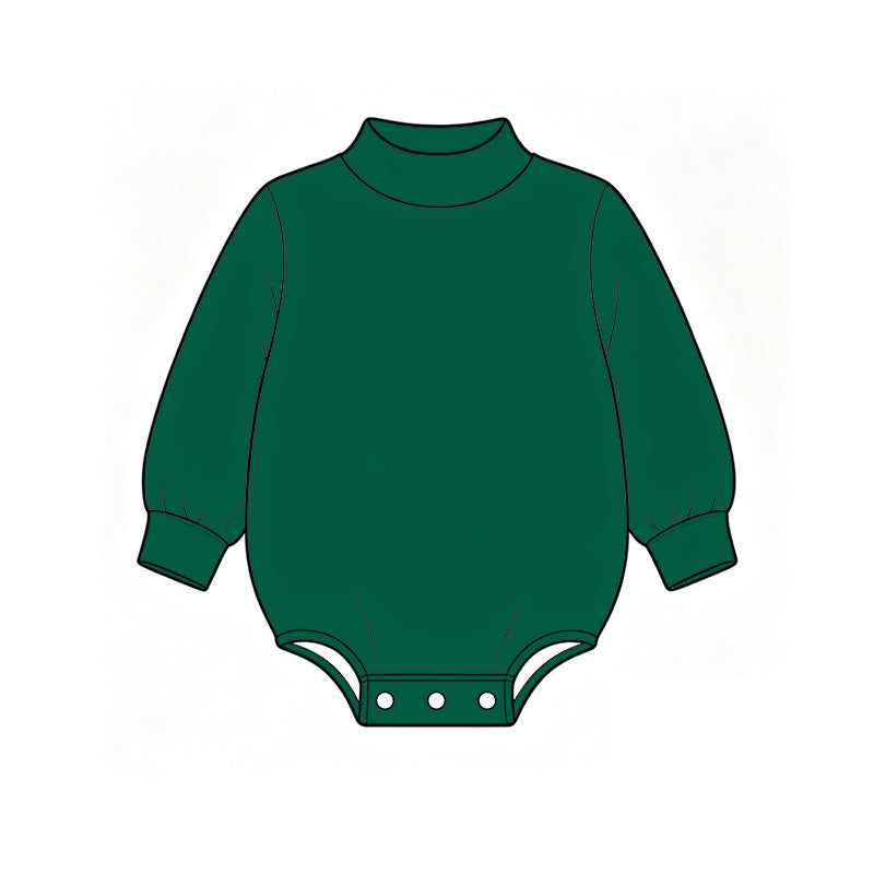 Custom moq 5 boys Blank Cotton Jumpsuit Forest Green Long-sleeve high-neck Jumpsuit