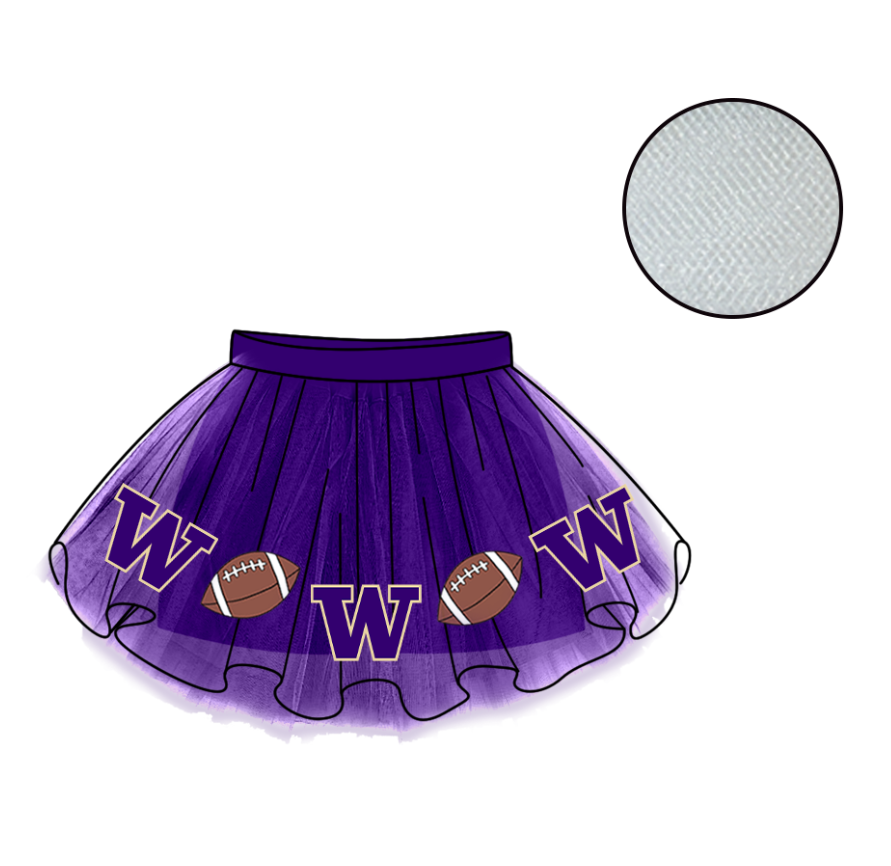 Custom moq 5 mix size milk silk summer teams Baby Girl's Purple Mesh Skirt Summer Team Outfit