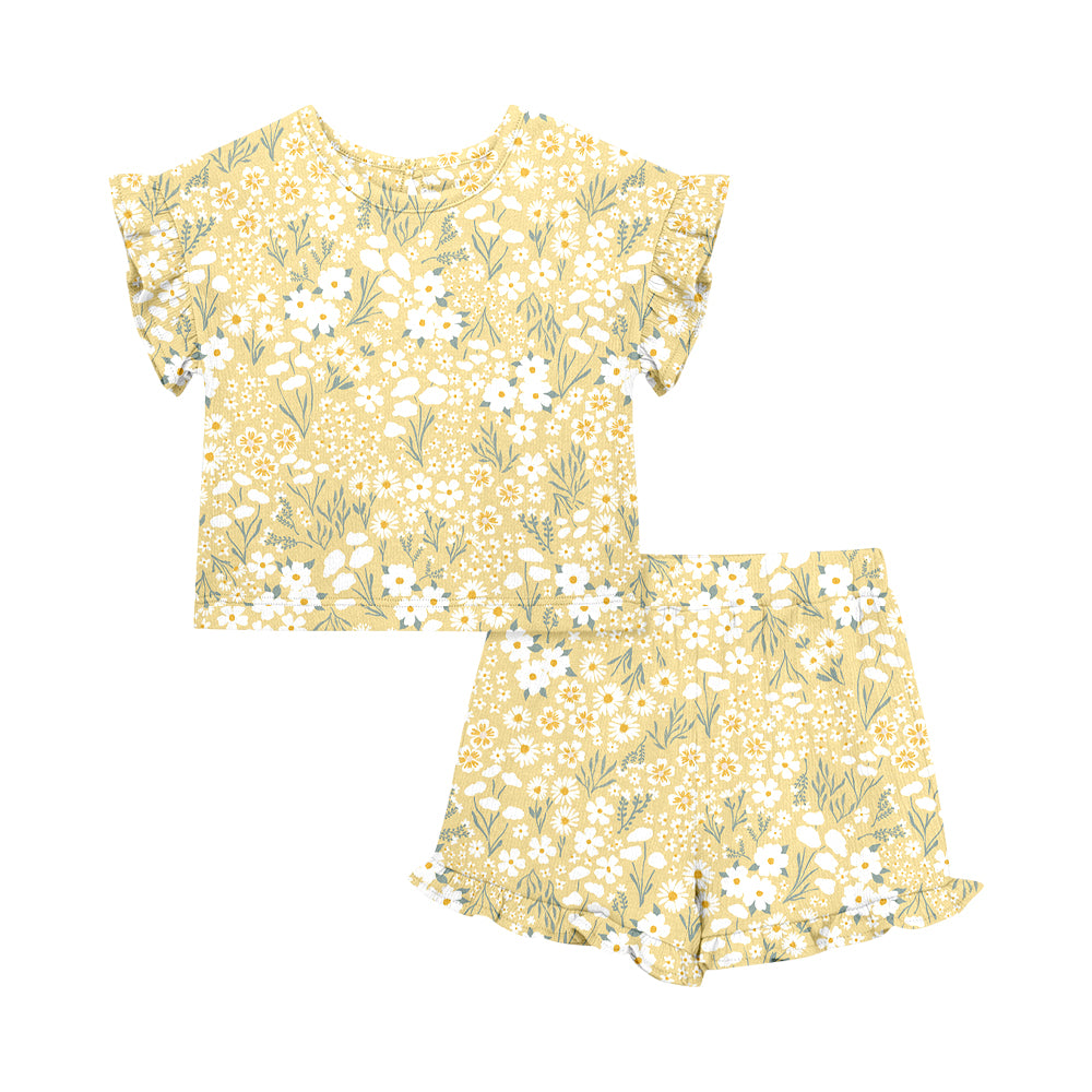 Custom moq 5 mix size Baby Girl's Floral Print Short-Sleeved Top And Shorts Set Cute Outfit