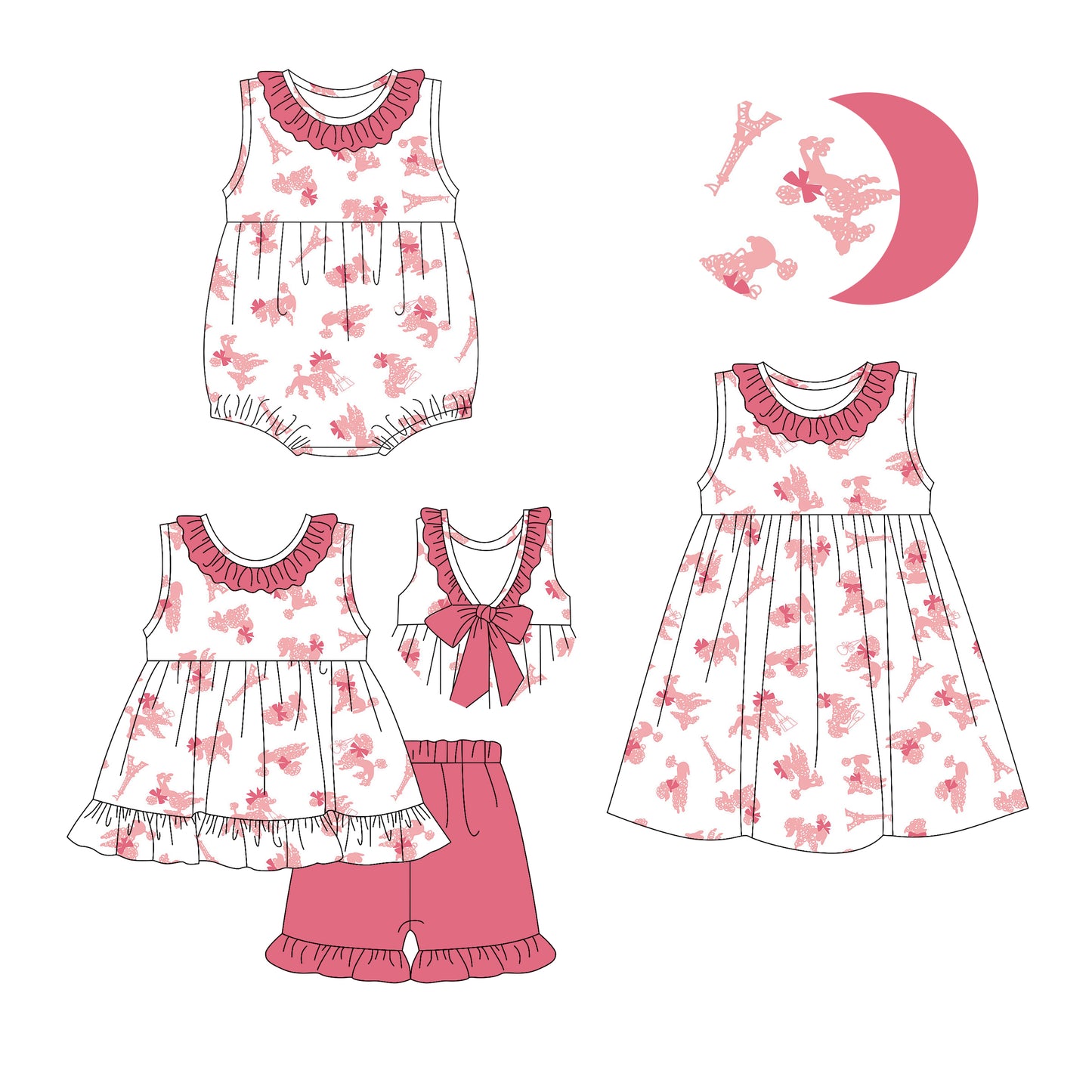 3.3 custom each style moq 5eta 4-6week Sibling Sister bow baby girl short sleeve shorts sets and dress and rompers match family design