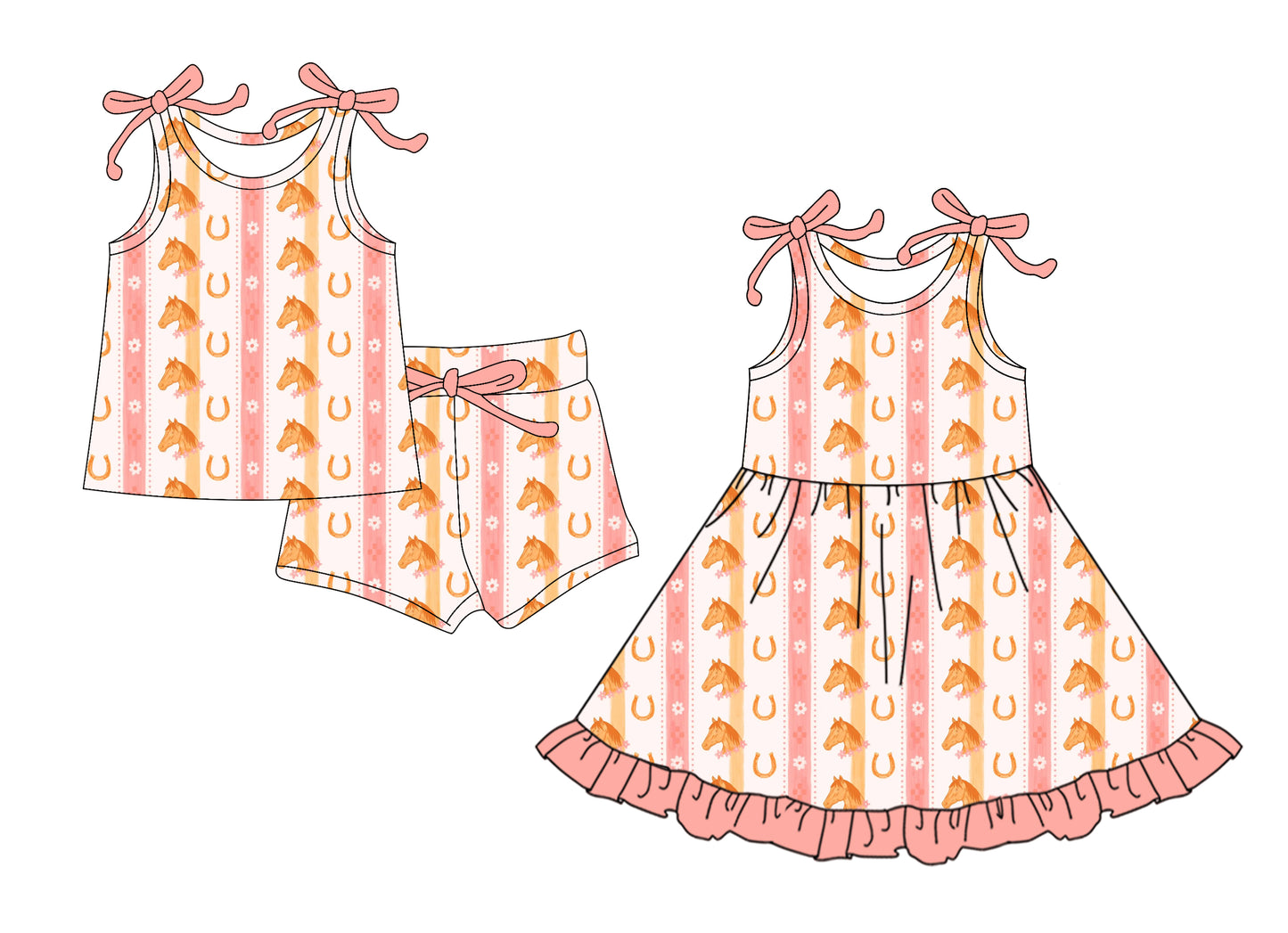 25.12.20 custom each style moq 5 eta 6-8week Sibling Sister horse baby short sleeve shorts sets and dress match design