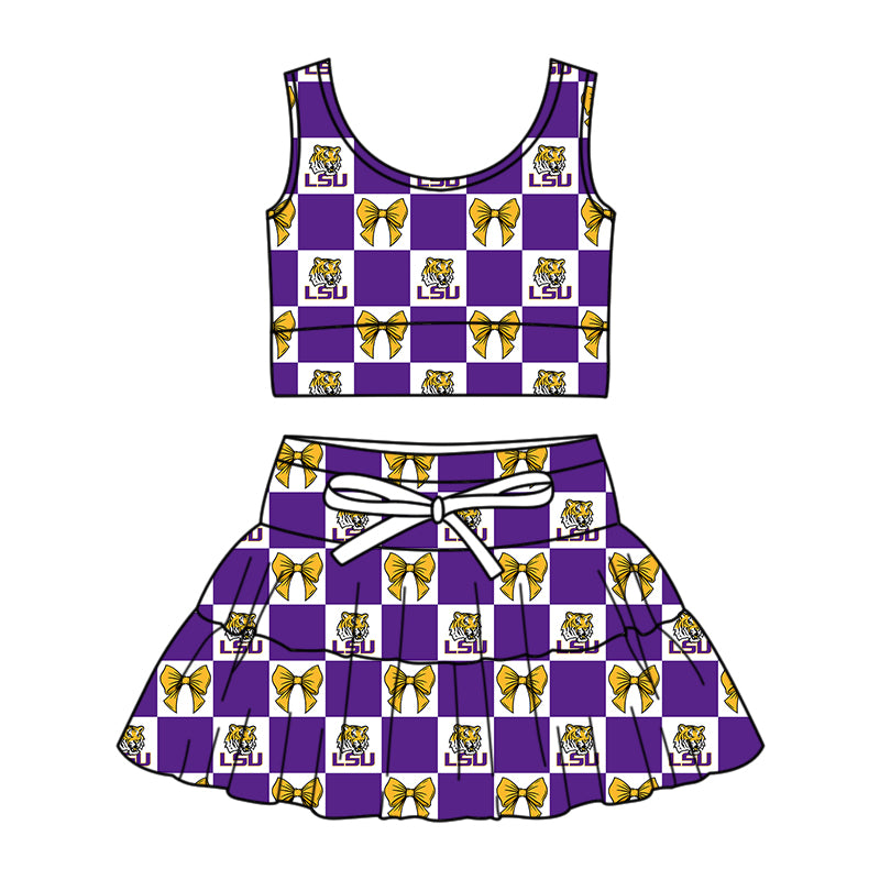 Custom moq 3 or 5 mix size milk silk summer teams baby girl clothes bow purple sleeveless skirts sets-26.1.19