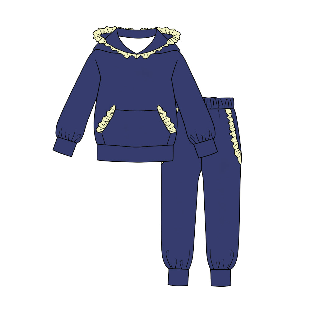 custom moq 5 mix size Blue and yellow solid-color cotton long-sleeve top and pants set blank offer custom logo (Copy)