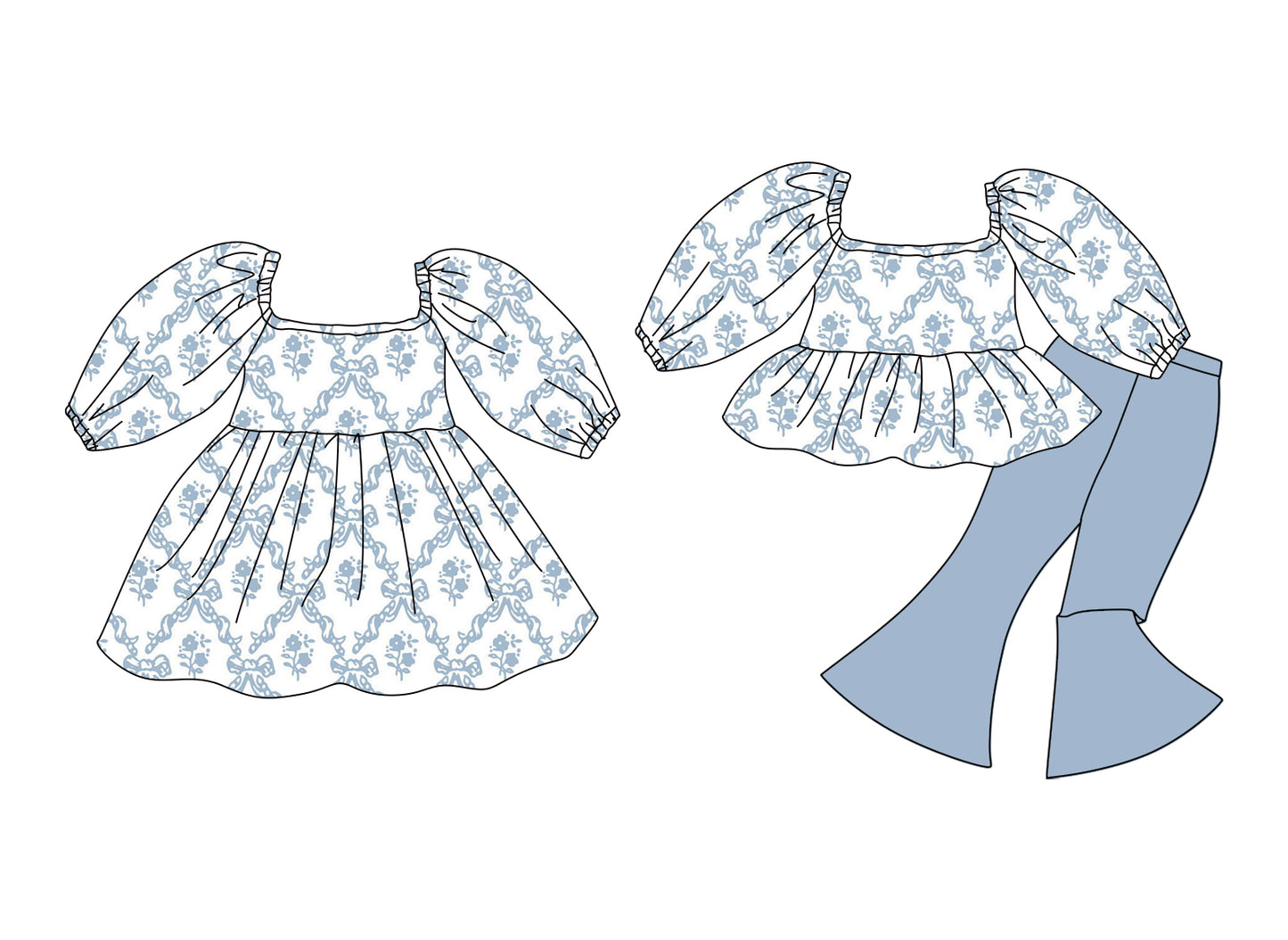 25.12.10 custom each style moq 5 eta 6-8week Sibling Sister bow floral baby short sleeve pants sets and dress match design