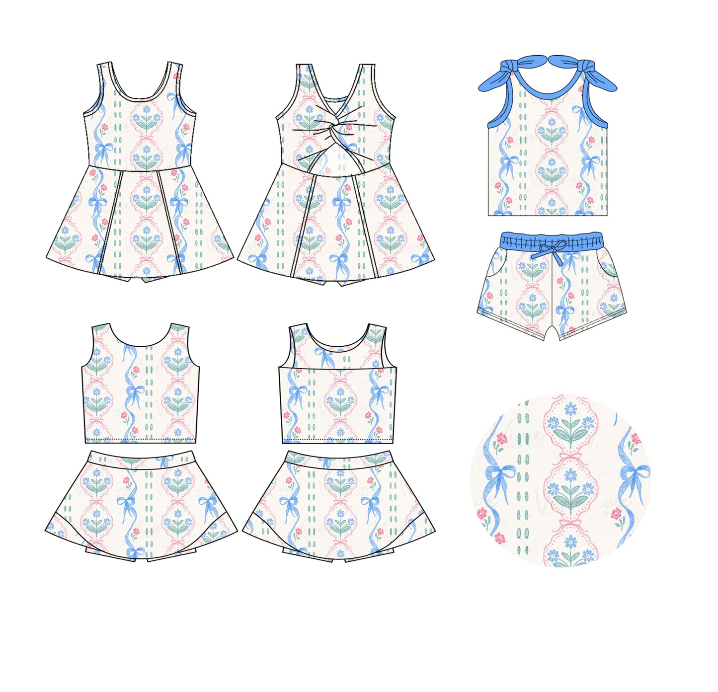 25.5.29 custom each style moq 5eta 4-6week Sibling Sister bow floral baby girl short sleeve shorts sets and skirts sets and dress match design