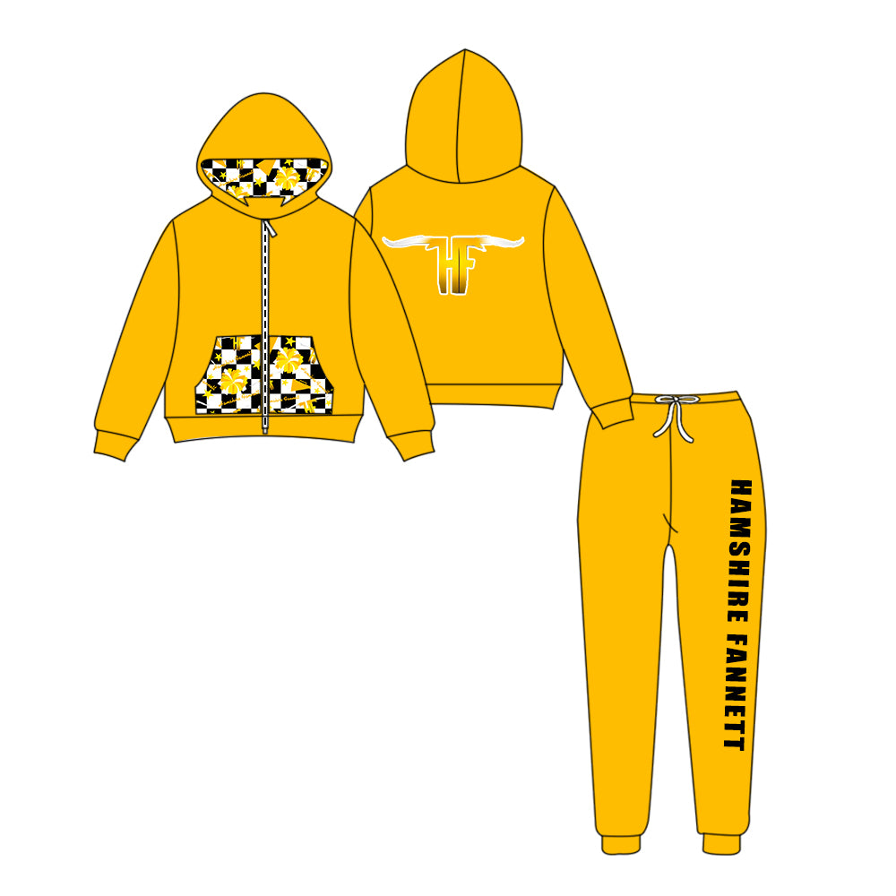 Custom moq 5 mix size eta 6-8weeks milk silk summer teams yellow baby girl clothes hooded long sleeve pants sets-25.9.11