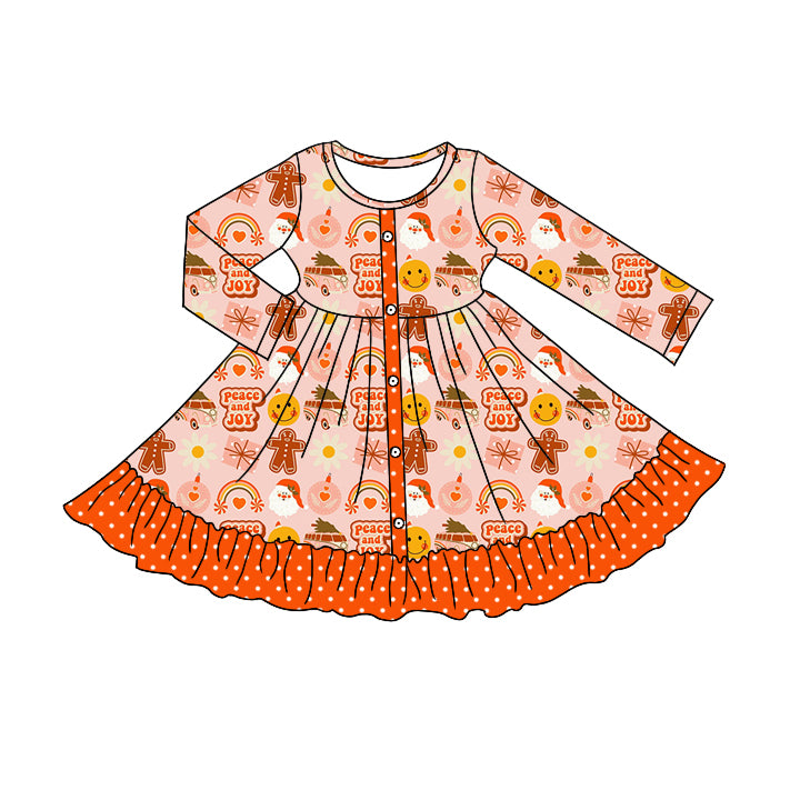 7.9 custom each style moq 5eta 4-6week Sibling Sister Christmas smiley orange baby girls sets and dress match family design