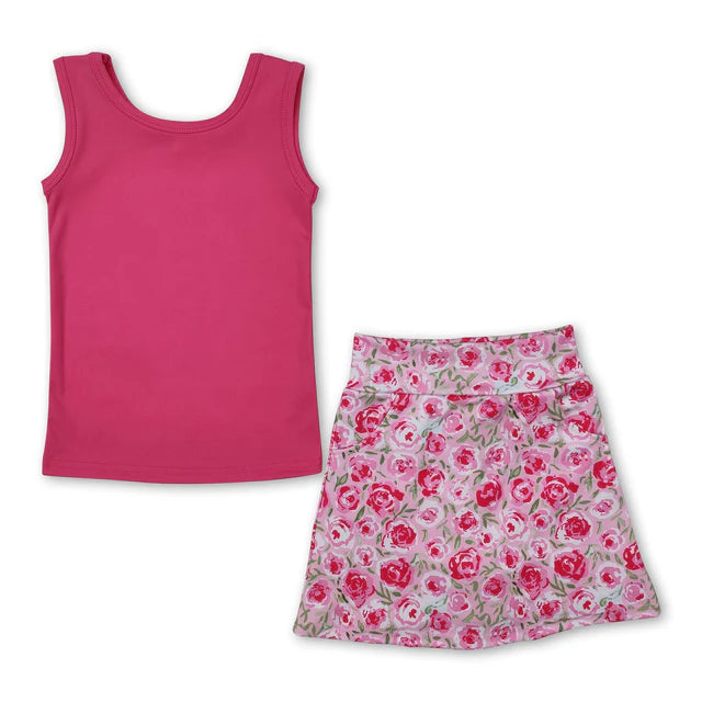 RTS NO MOQ Sibling Baby Girls Vest Flowers Skirt Yoga Active Wear Clothes Sets