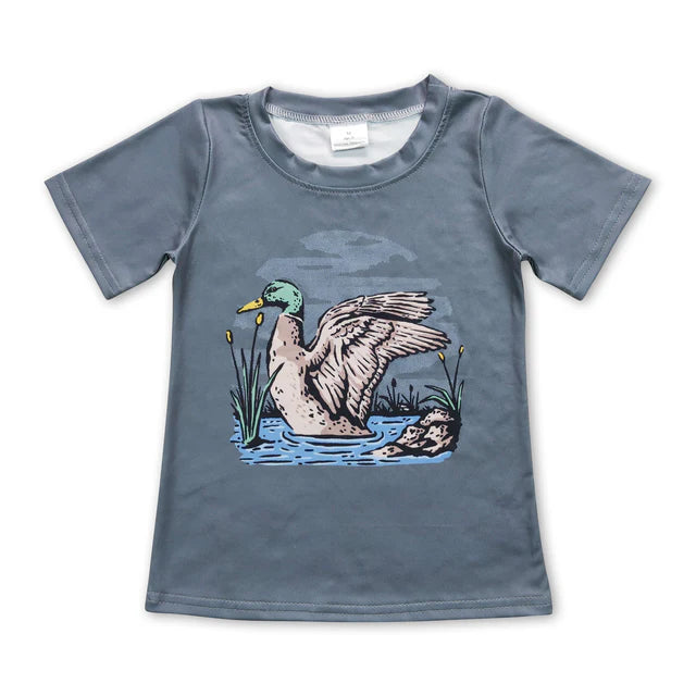 RTS NO MOQ Sibling Baby Boys Brown Hunting Short Sleeve Fishing Tee Shirts Tops