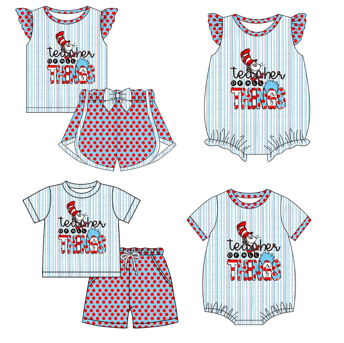 11.26 custom each style moq 5eta 4-6week Sibling Sister dr seuss baby girl short sleeve shorts sets and sets 2 and girls romper and boy romper match design