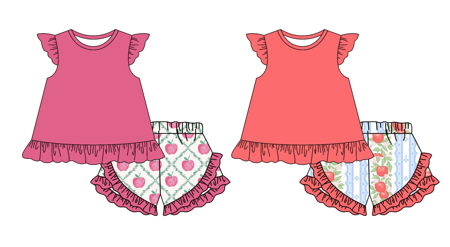 2.10 custom each style moq 5eta 4-6week Sibling Sister baby girls short sleeve shorts sets and set 2 match design