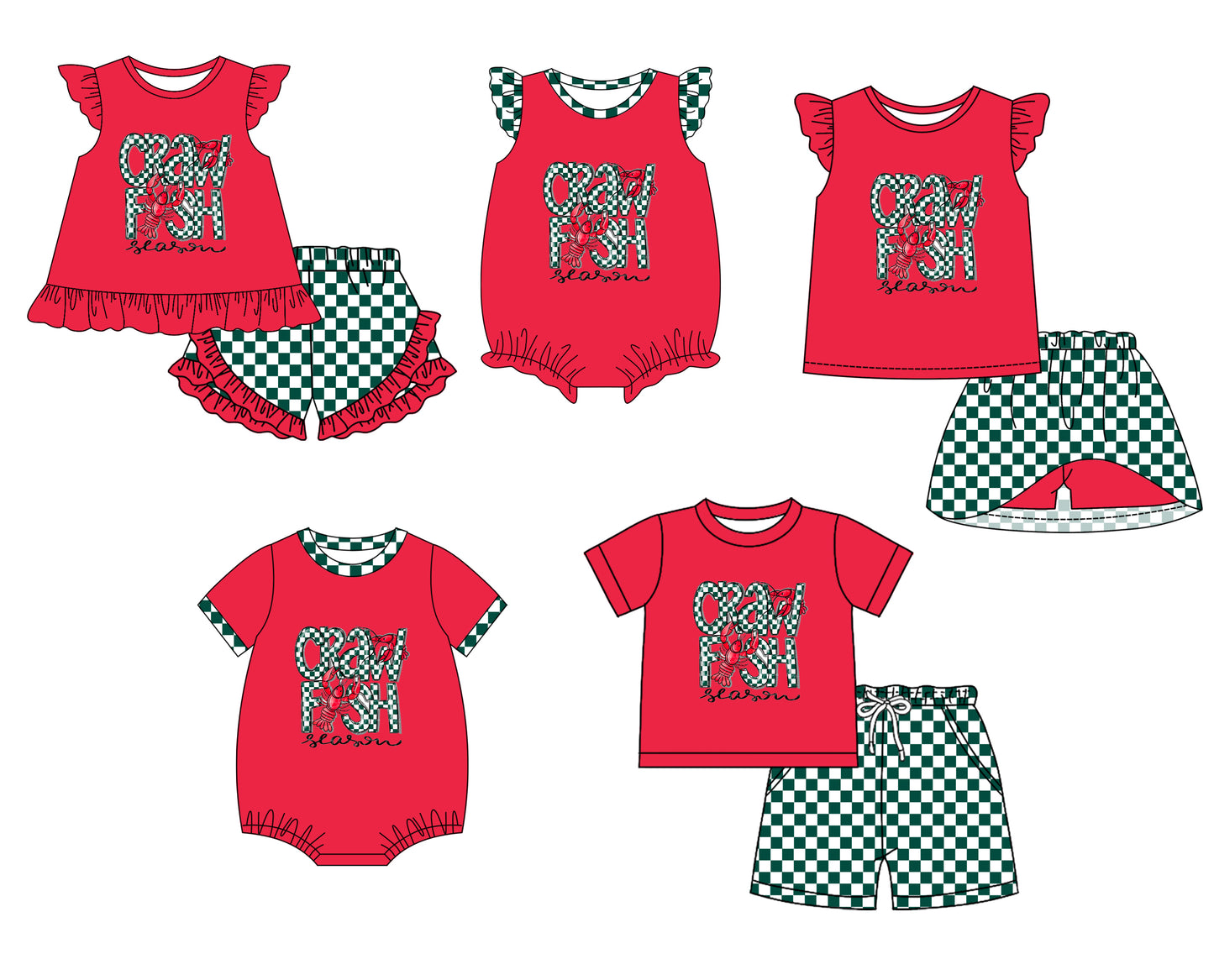 12.4 custom each style moq 5eta 4-6week Sibling Sister lobster baby girl short sleeve shorts sets and sets 2 and girls romper and boy romper and dress match design
