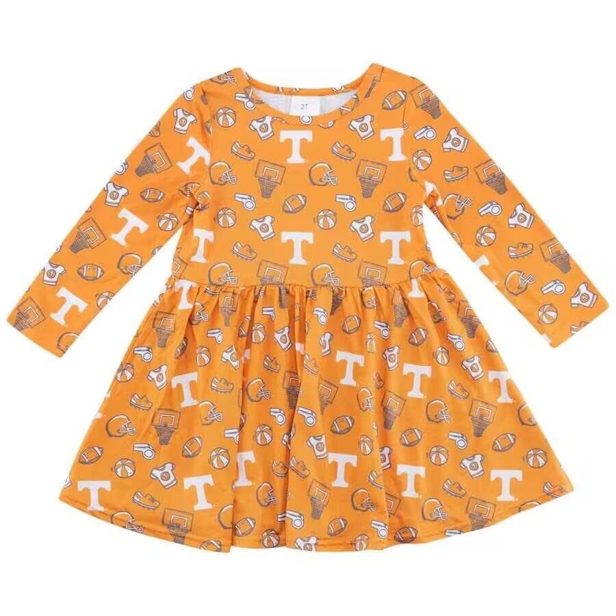 Cmoq 5 tat about 6-8 weeks baby girls clothes team T yellow long sleeve dress