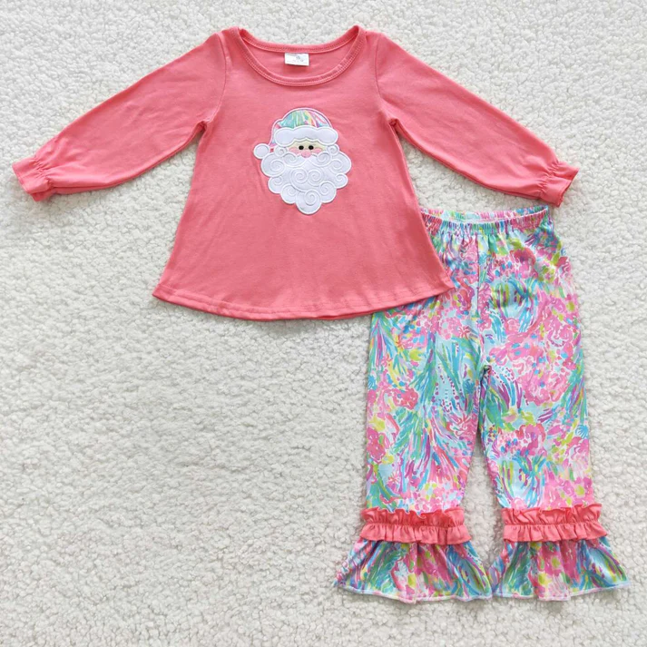 RTS NO MOQ Sibling Baby girls clothes embroidery Christmas long-sleeved trousers suits