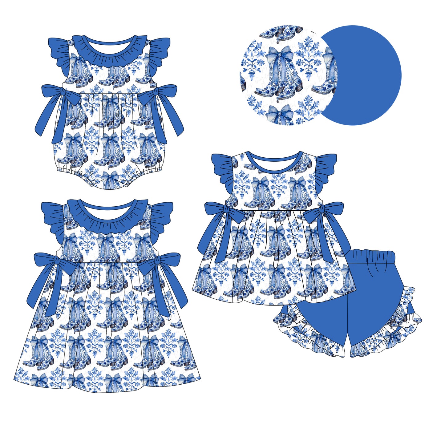 2.10 custom each style moq 5eta 4-6week Sibling Sisters boots baby girl short sleeve shorts sets and dress and rompers match family design