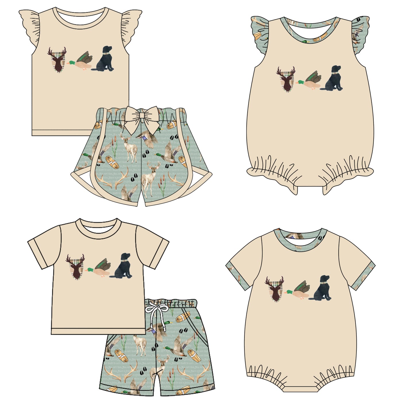 11.26 custom each style moq 5eta 4-6week Sibling Sister duck puppy baby girl short sleeve shorts sets and sets 2 and girls romper and boy romper match design