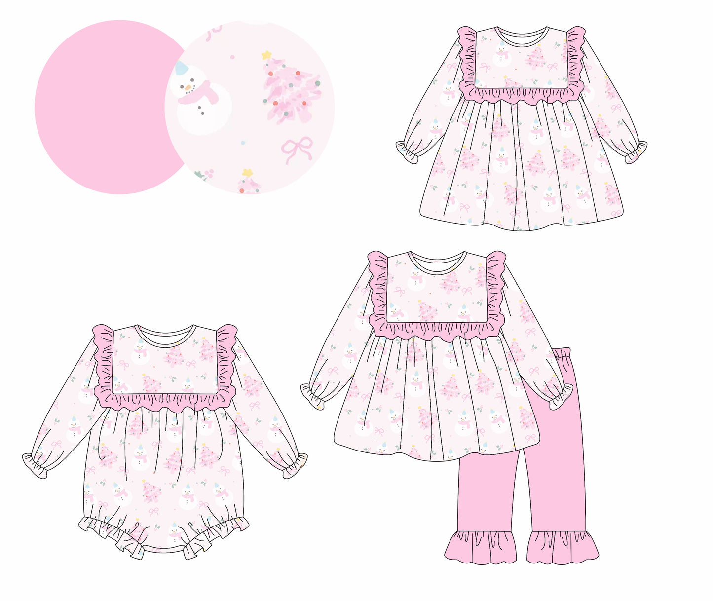 25.5.14 custom each style moq 5eta 4-6week Sibling Sisters Christmas trees bow baby girl long sleeve pants sets and dress and rompers match family design