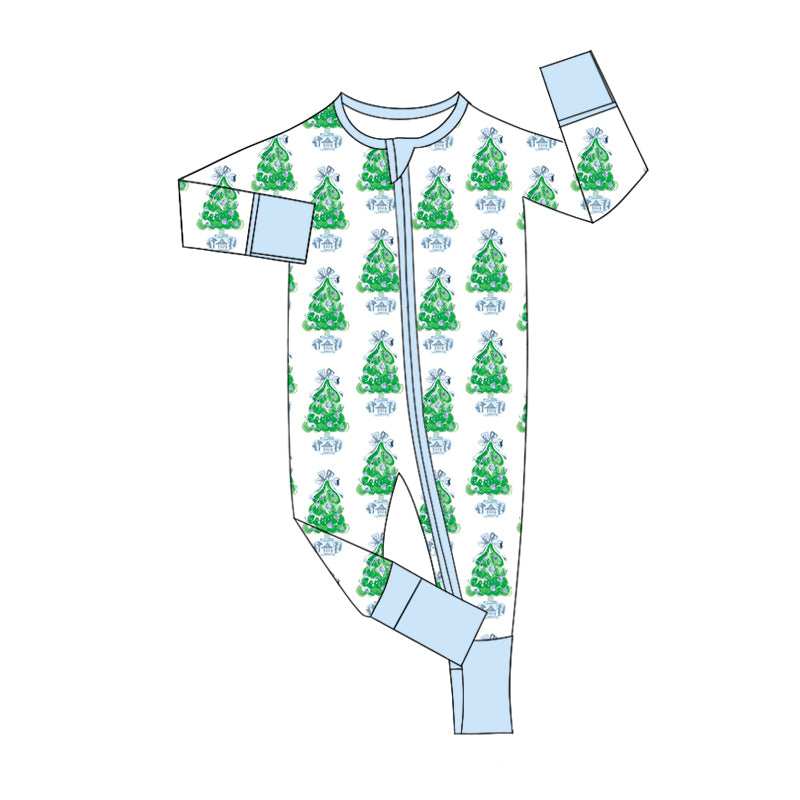 7.11 custom each style moq 5eta 4-6week Sibling Sister Christmas trees green baby boys sets and rompers match family design