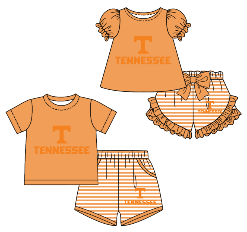 Custom moq 5 mix size milk silk summer teams orange Baby Girl Boy Short-Sleeved Shorts Set Toddler Kids Clothing Set