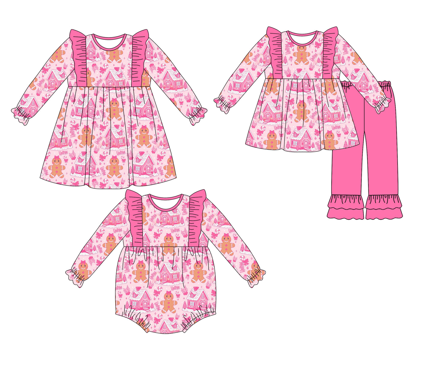 25.5.12 custom each style moq 5eta 4-6week Sibling Sisters Christmas baby girl long sleeve pants sets and dress and rompers match family design