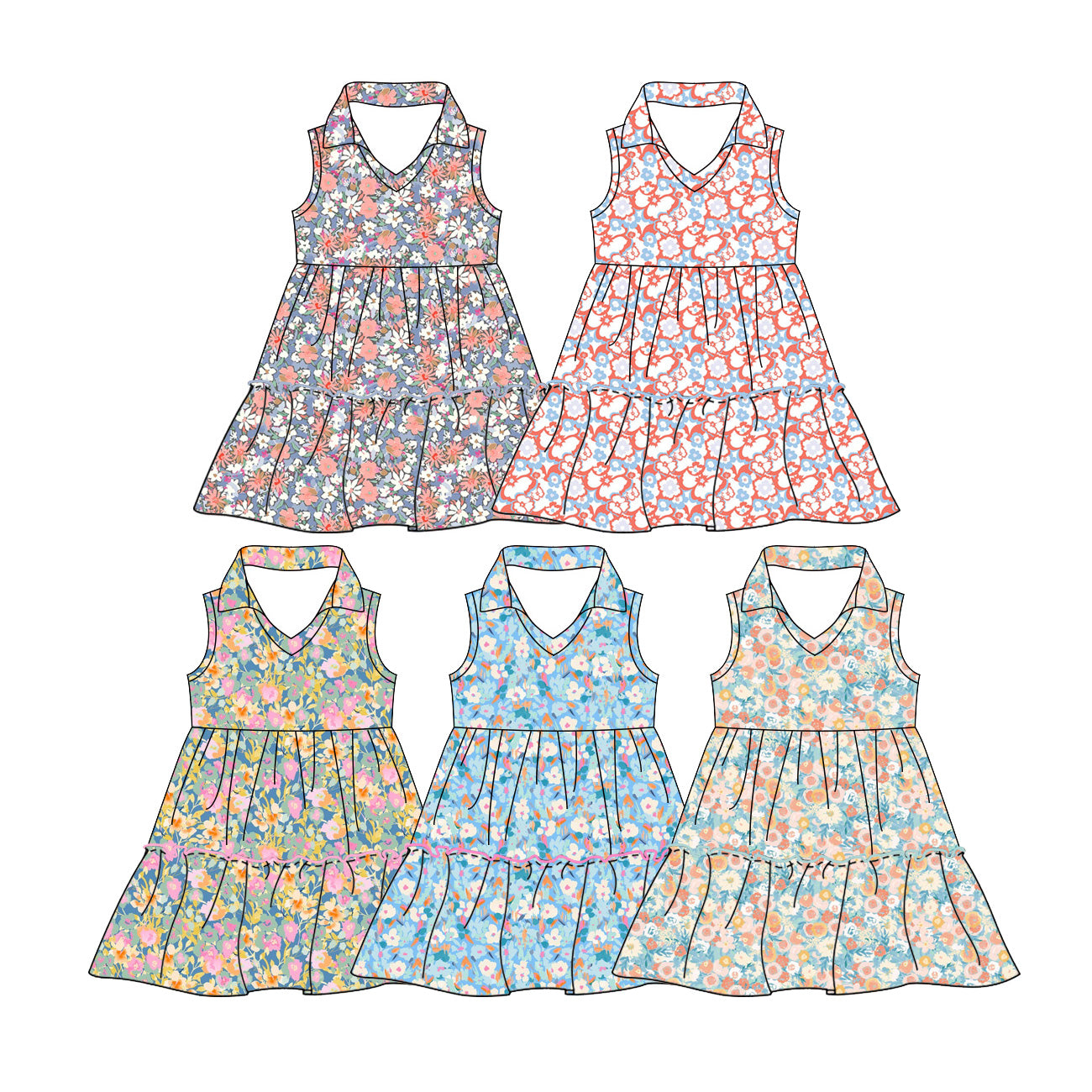 3.12 Custom moq 5 mix size Sibling Baby Girl's Colorful Flowers Sleeveless Dress Cute Toddler Girls' Summer Casual Dress