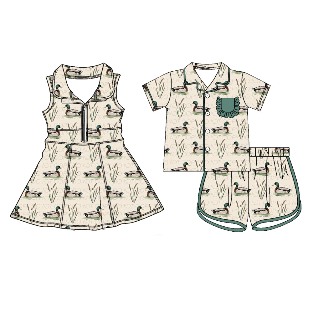 26.1.22 custom each style moq 5 eta 6-8week Sibling Sister duck baby short sleeve shorts sets and dress match design
