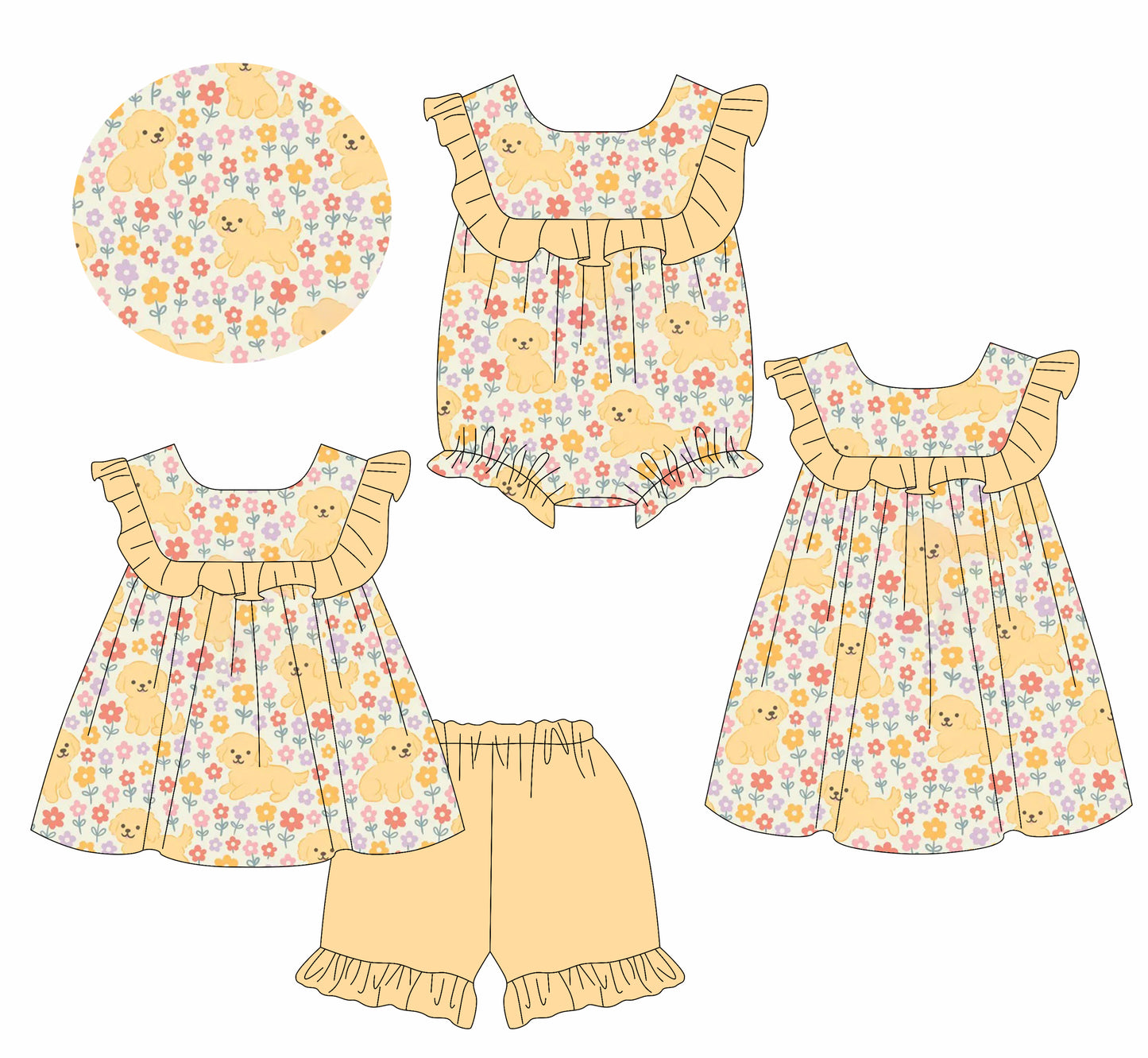 3.28 Custom moq 5 mix size Sibling Baby Girl's Flowers Sleeveless Top Short Set Matching Romper Dress for Summer