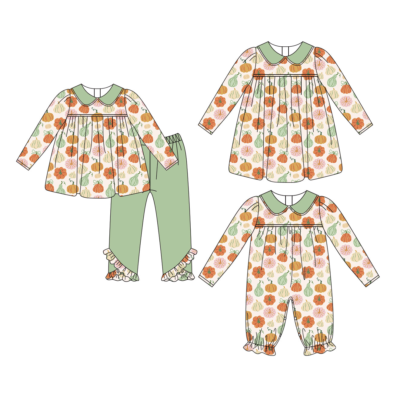 4.13 Custom moq 5 mix size Sibling Baby Girl's Halloween Pumpkin Long-Sleeved Pants Set Matching Romper And Dress Outfit Set