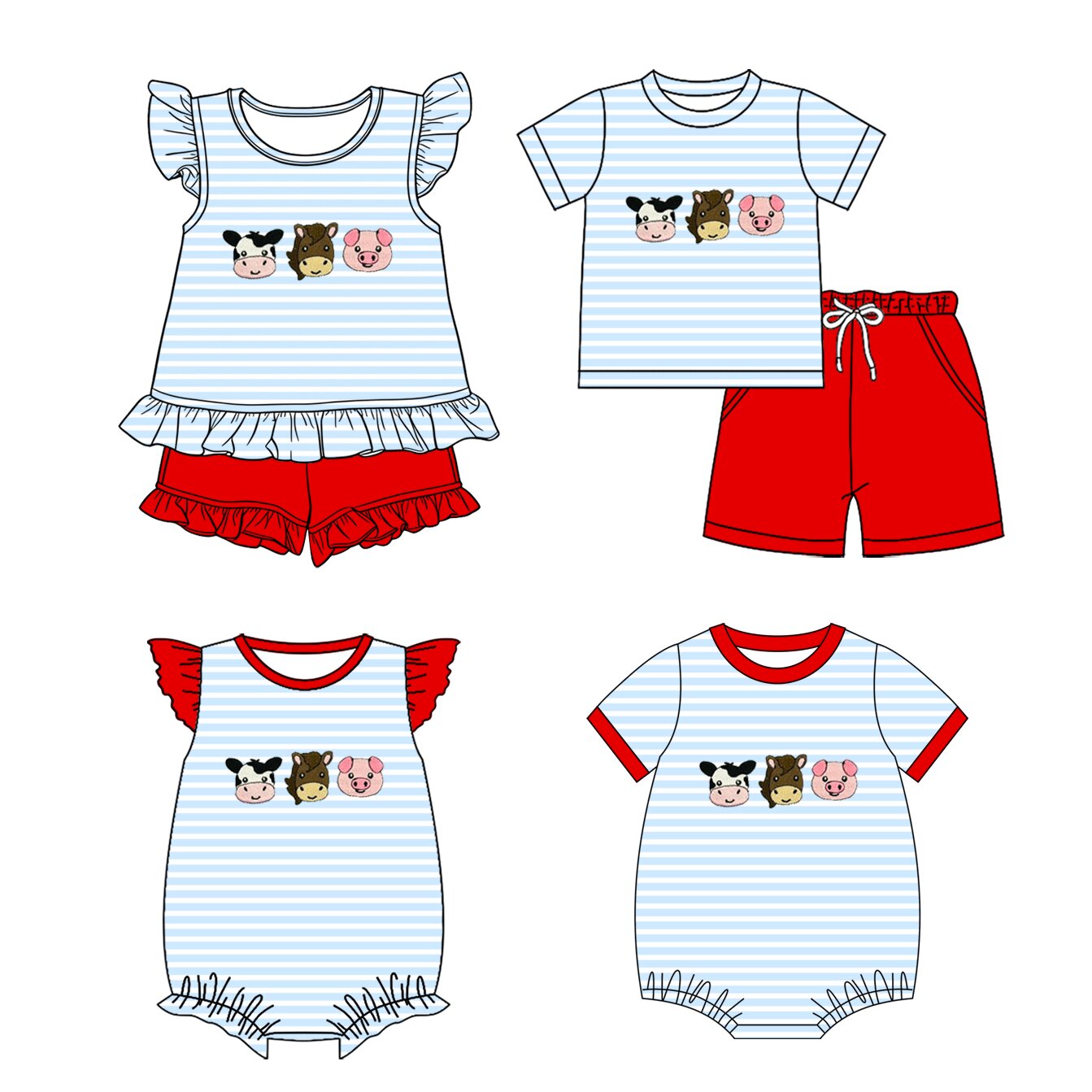 26.1.21 custom each style moq 5 eta 6-8week Sibling Sister animal baby short sleeve shorts sets 2 and romper 2 match design