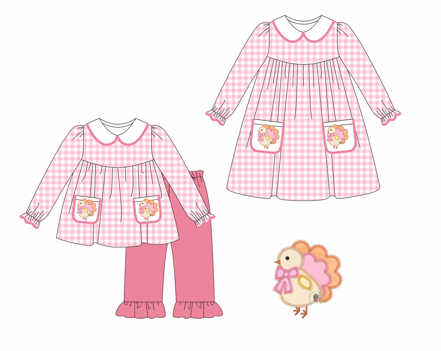 25.5.30 custom each style moq 5eta 4-6week Sibling Sisters turkey pink baby girl long sleeve pants sets and dress match family design