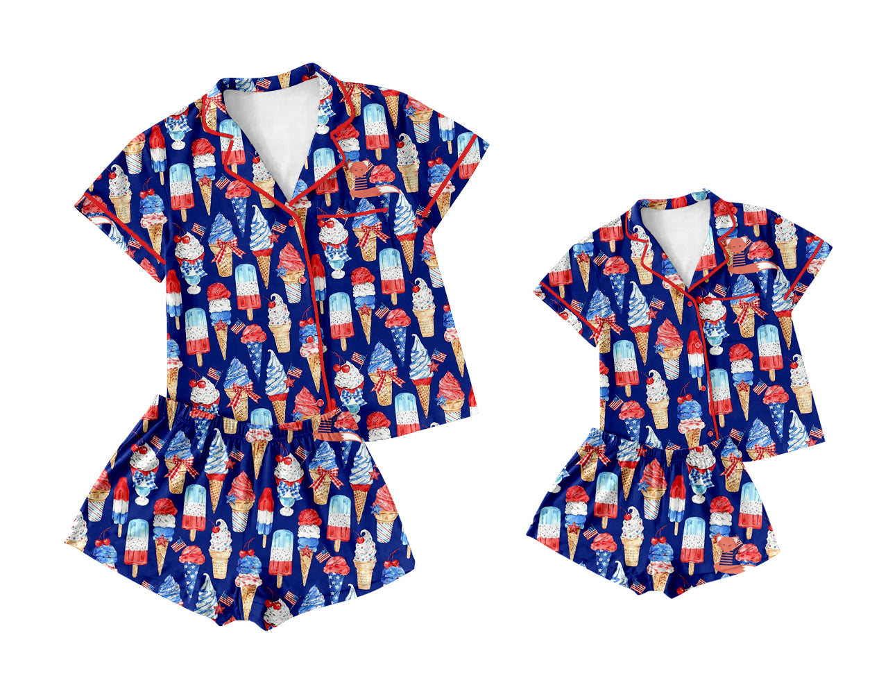 3.5 custom each style moq 5eta 4-6week Sibling Sister ice cream short sleeve shorts sets and adult sets match design